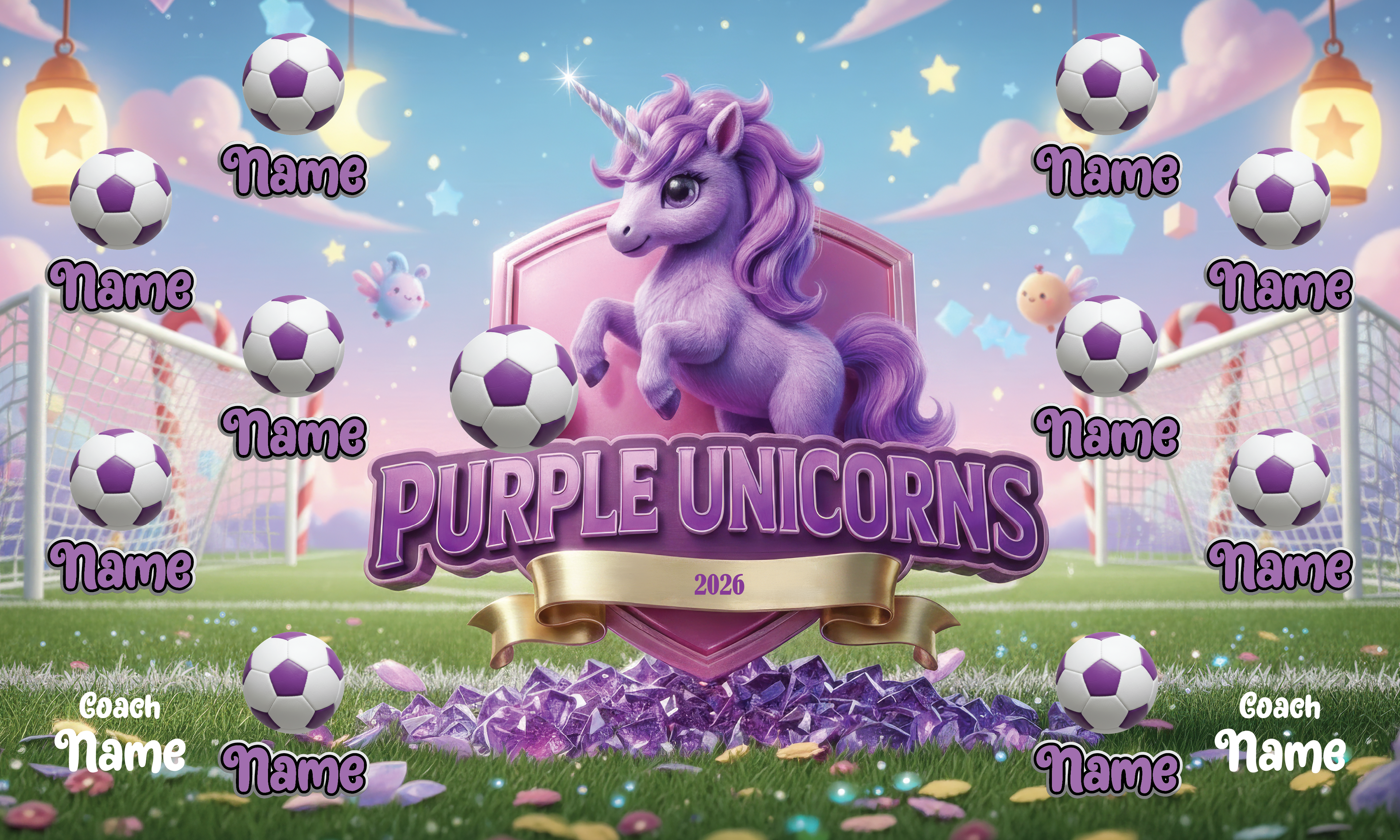 1026 Purple UNICORNS Standard Banner 3x5
