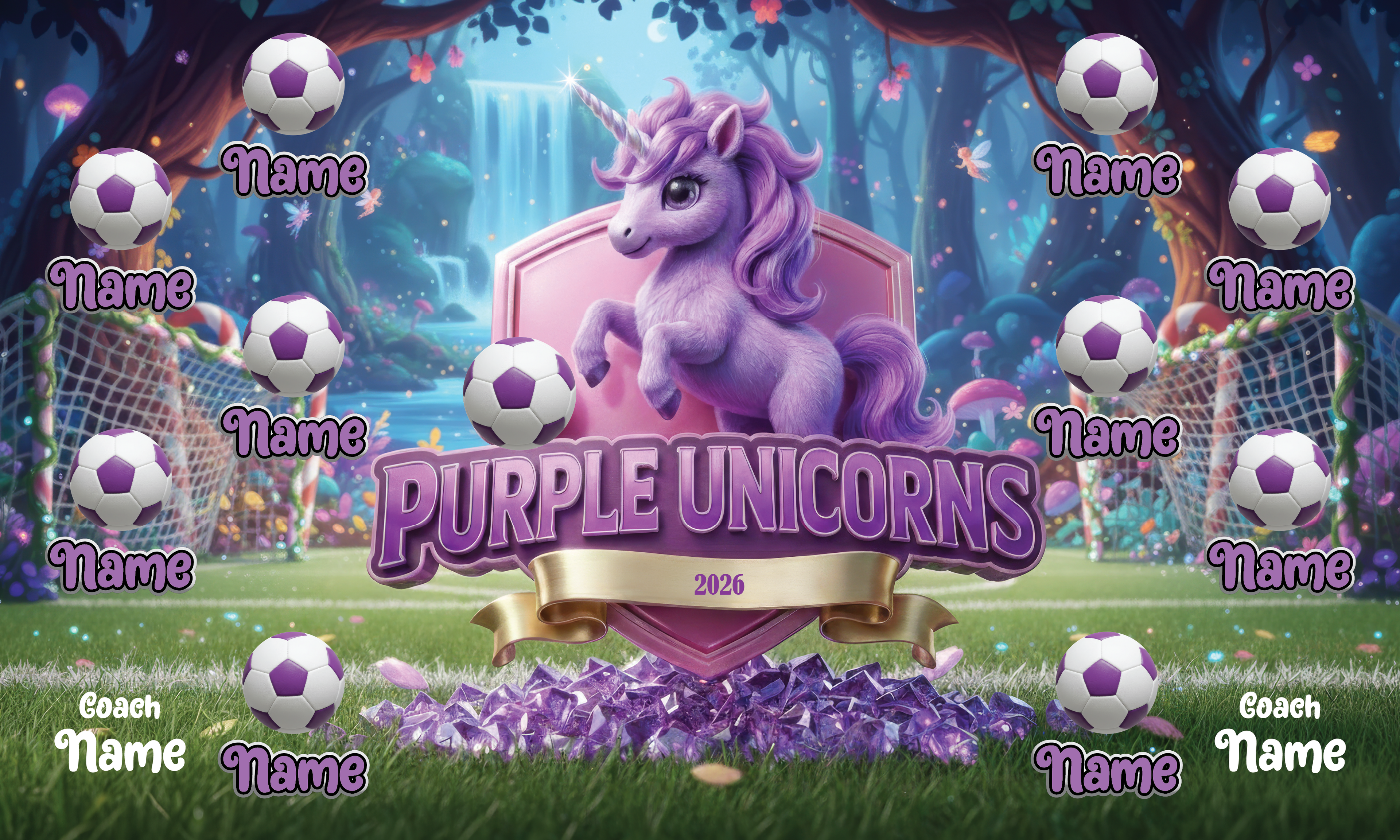 1029 Purple unicorns Standard Banner 3x5
